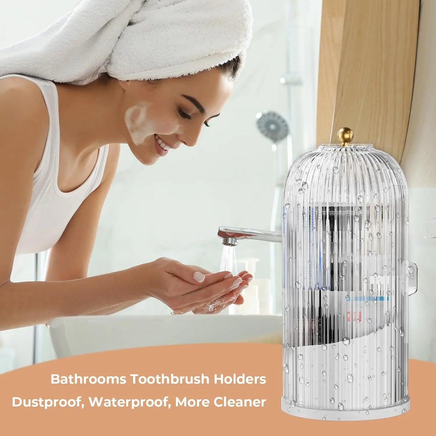 360° Rotating Toothbrush & Vanity Organizer with Clear Sliding Cover