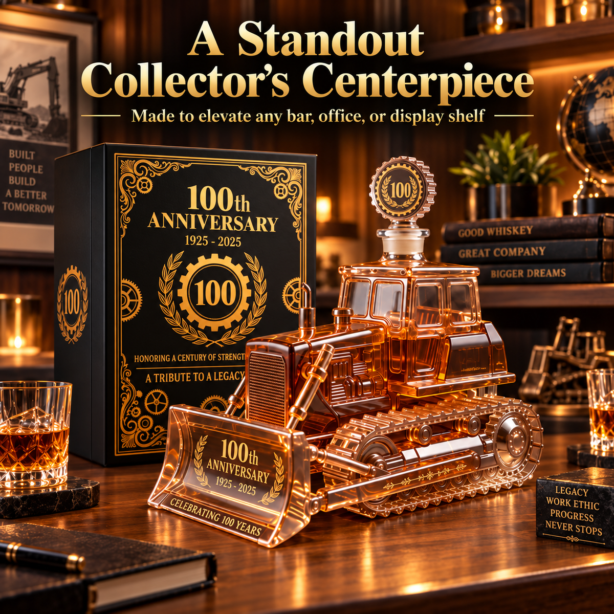 🚜 Century of Strength™ Bulldozer Crystal Whiskey Decanter – 500ml Collector Edition