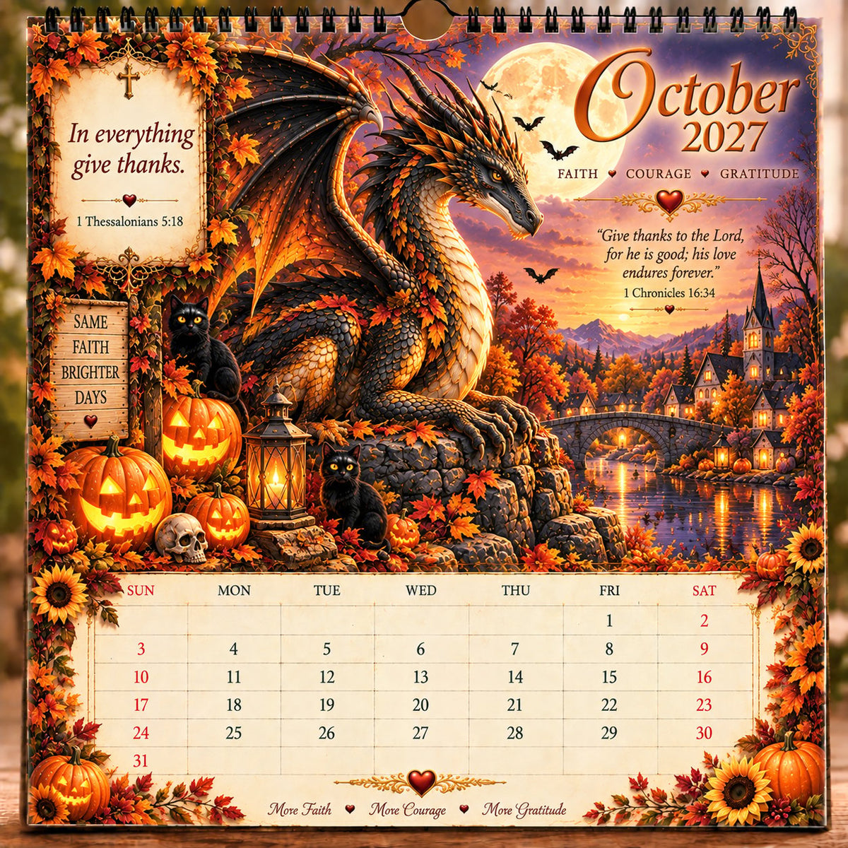 🔥LAST DAY 49% OFF - 🐉📖2027 Dragon Seasons of Faith Calendar – 12 Fantasy Dragons, Scripture & Seasonal Christian Art