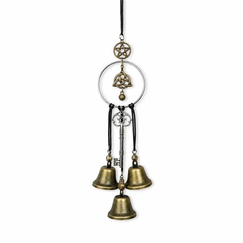 Vintage Witch Bells Pentagram Key three bell hanging
