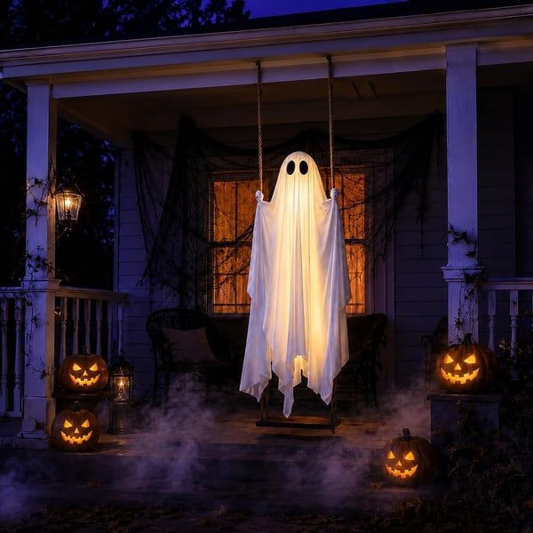Lighted ghost swing Halloween porch decoration