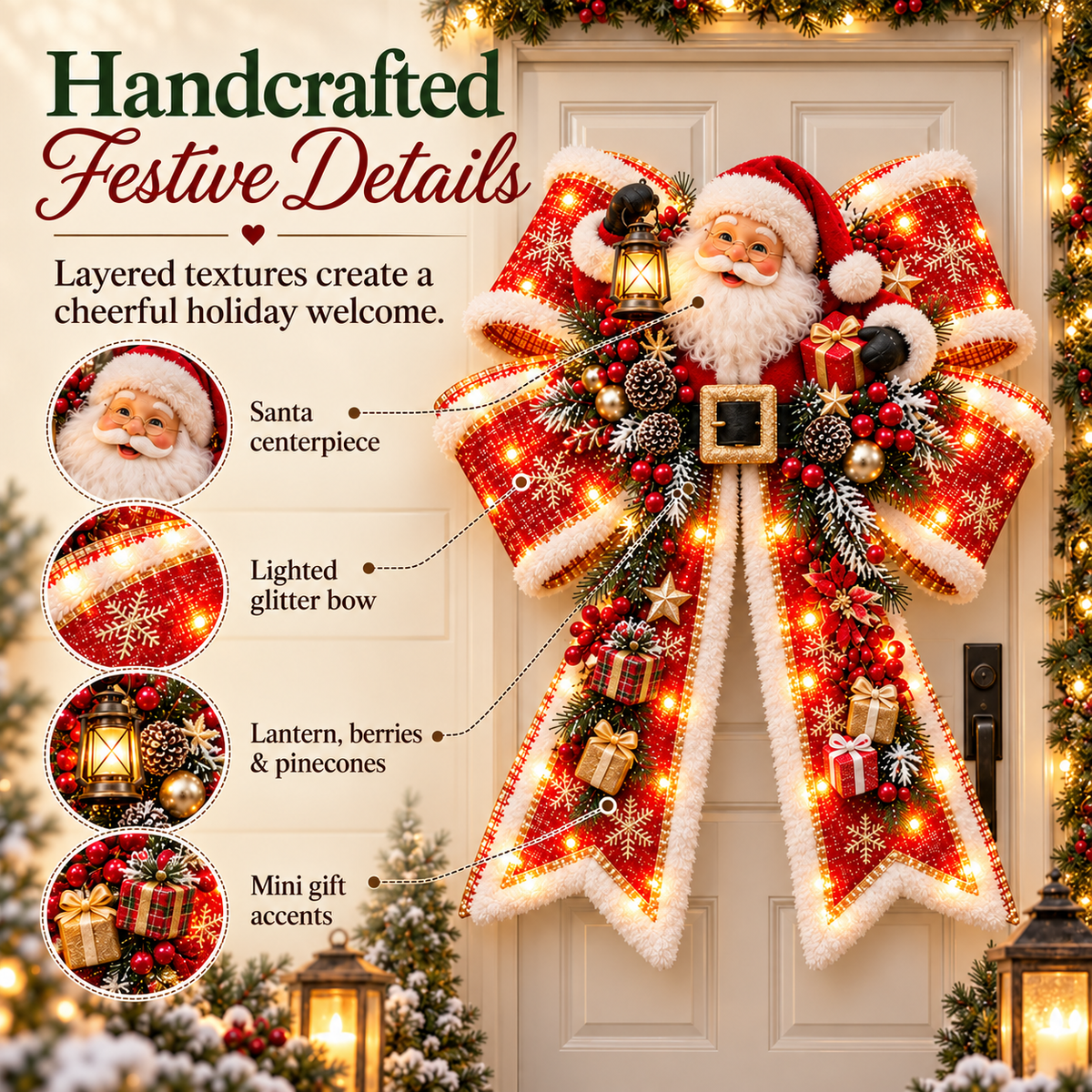 🎄 Christmas Sale 50% OFF! 🎀 Magic Bow Door Hangers – Oversized Light-Up Holiday Bows in 6 Festive Styles