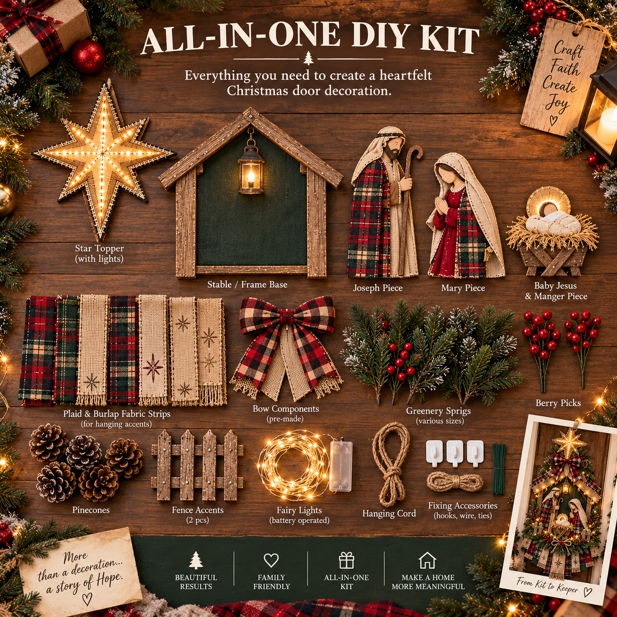All-in-one DIY Christmas Nativity door hanging kit