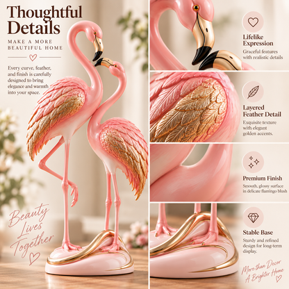 🦩✨ Blush & Gold Flamingo Couple Figurine 🌸💗