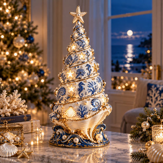 🌊 Coastal Christmas Seashell Tree Projection Lamp✨