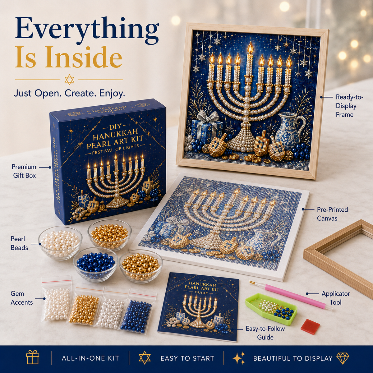 💙 DIY Hanukkah Pearl Art Kit | 8 Festive Designs🕎