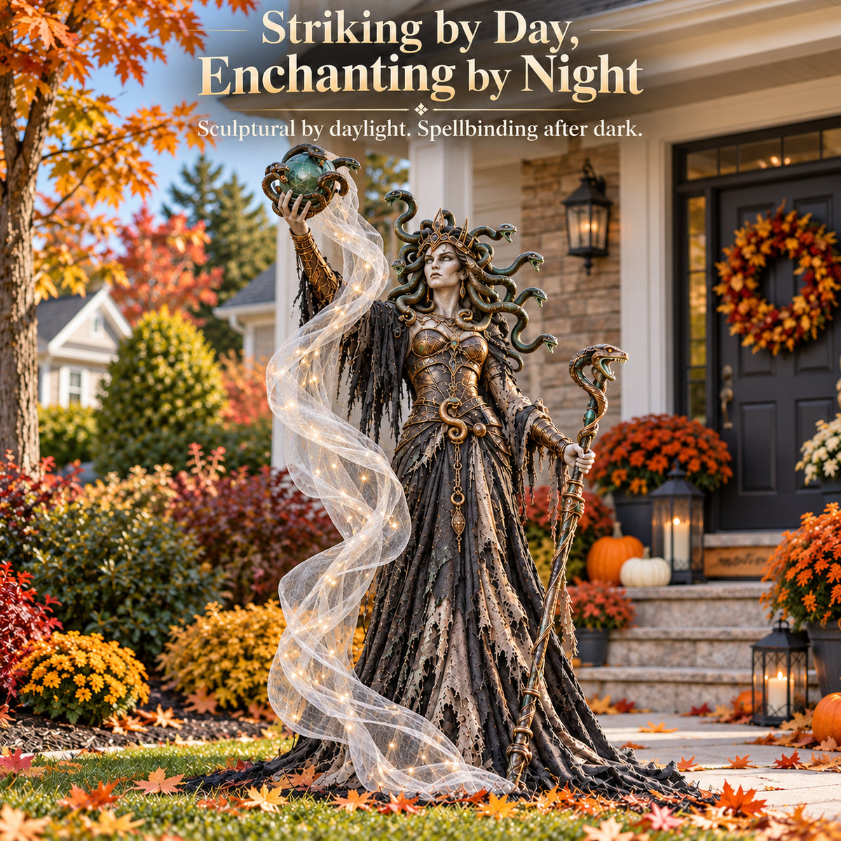 🐍💚 Serpent Queen Lighted Halloween Yard Decor – A Spellbinding Outdoor Showpiece