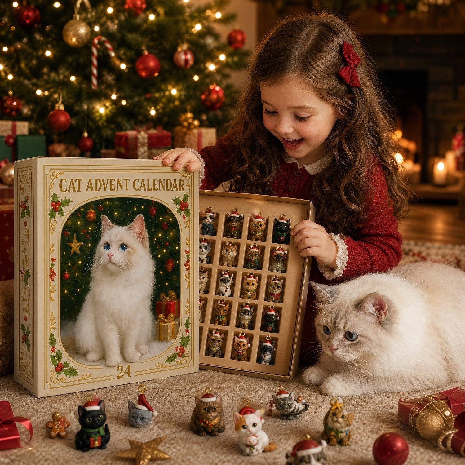 Opening the Cat Advent Calendar during Christmas