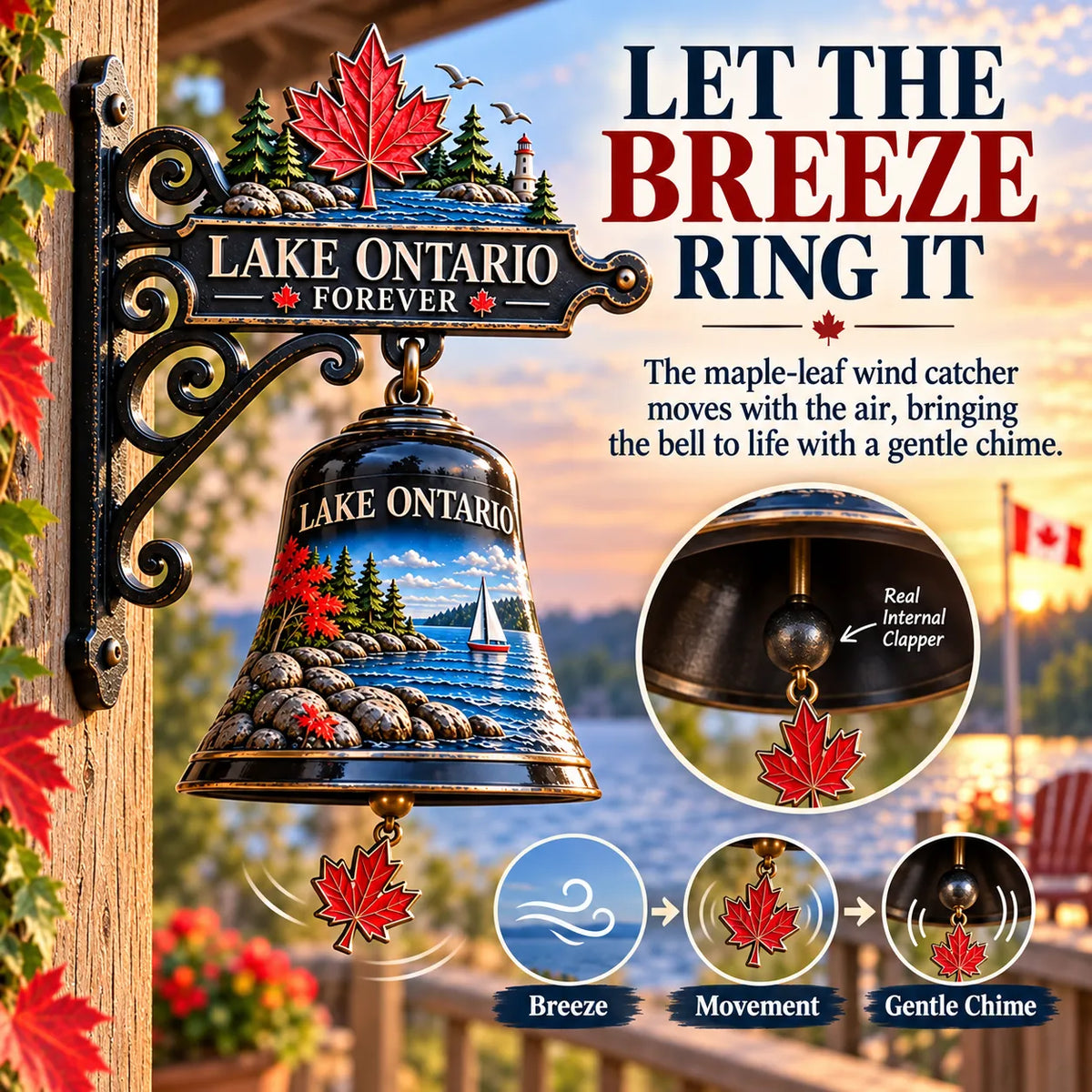 🍁 Lake Ontario Heritage Bell™ – Vintage Lakeside Hanging Chime 🔔