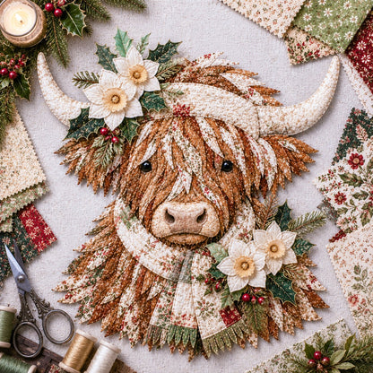 🐮💐🌸 Birth Flower Highland Cow 3D Layered Fabric Art DIY Kit (Beginner-friendly)