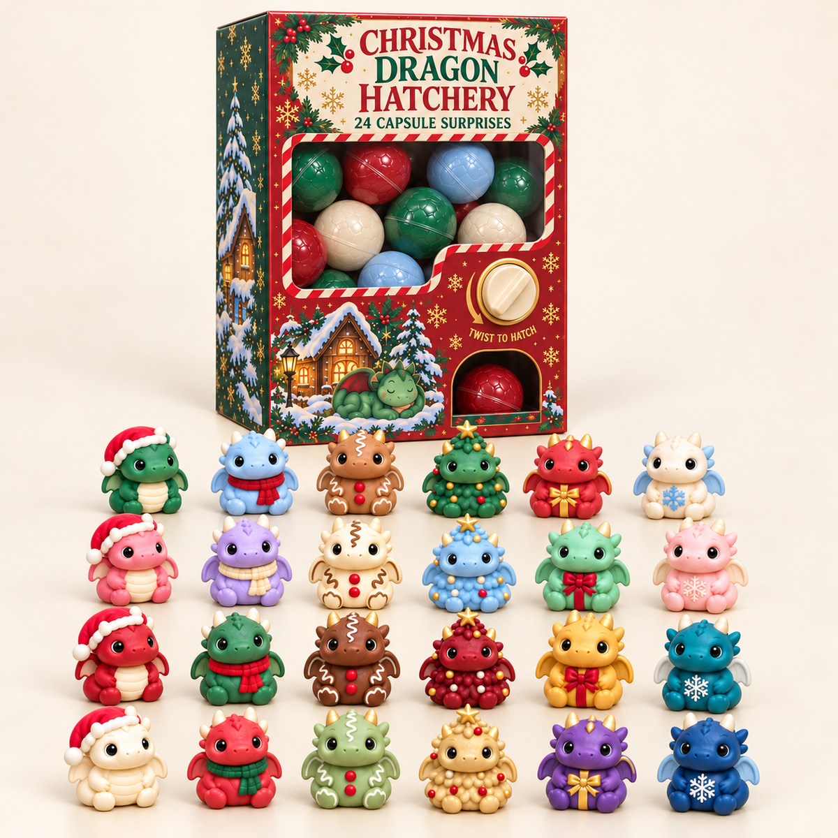 🐉🎄 Christmas Dragon Hatchery Mystery Box – 24 Cute Dragon Capsule Surprises 🎁