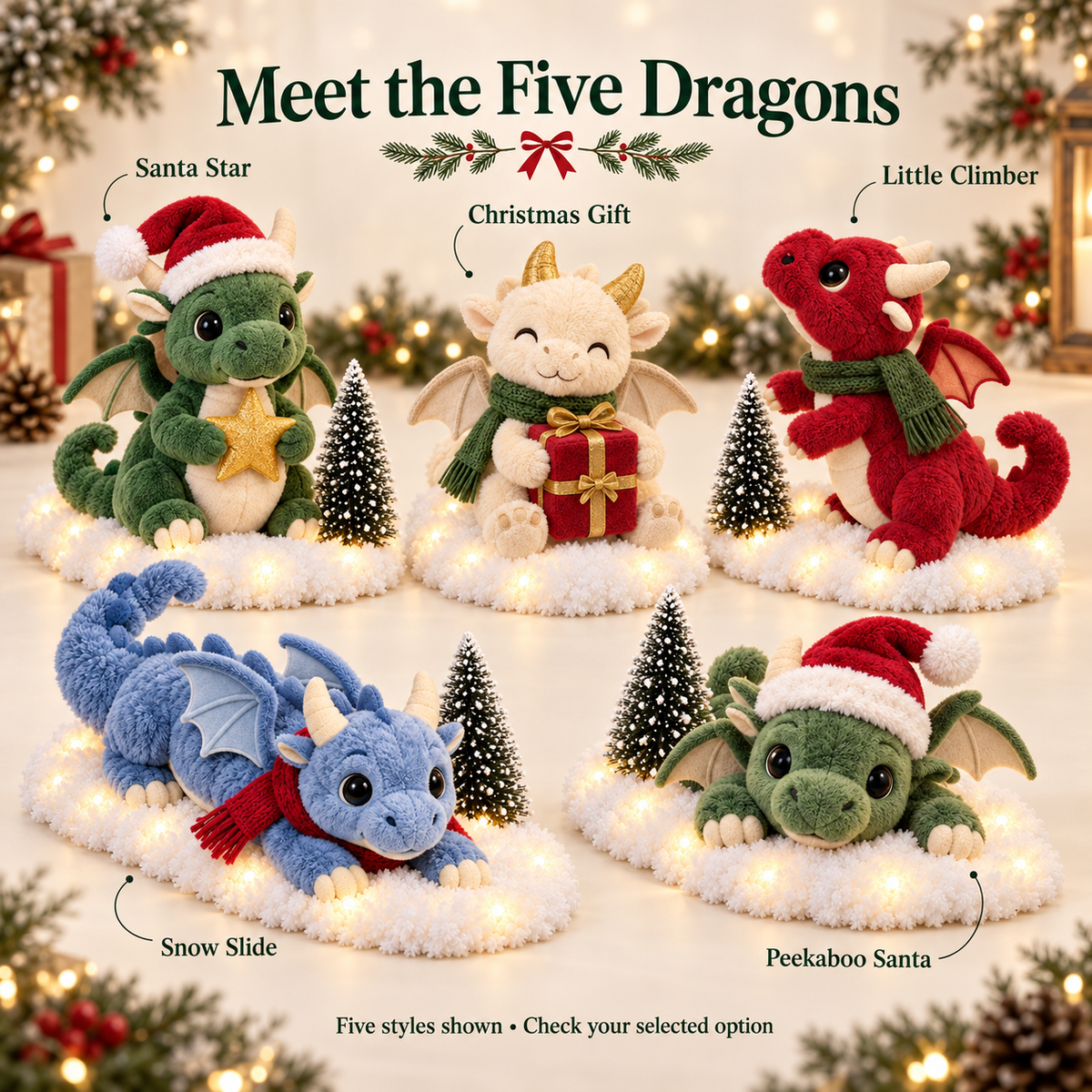 ✨🐉Christmas Dragon Snow Scenes – Light-Up Plush Holiday Decor🎁