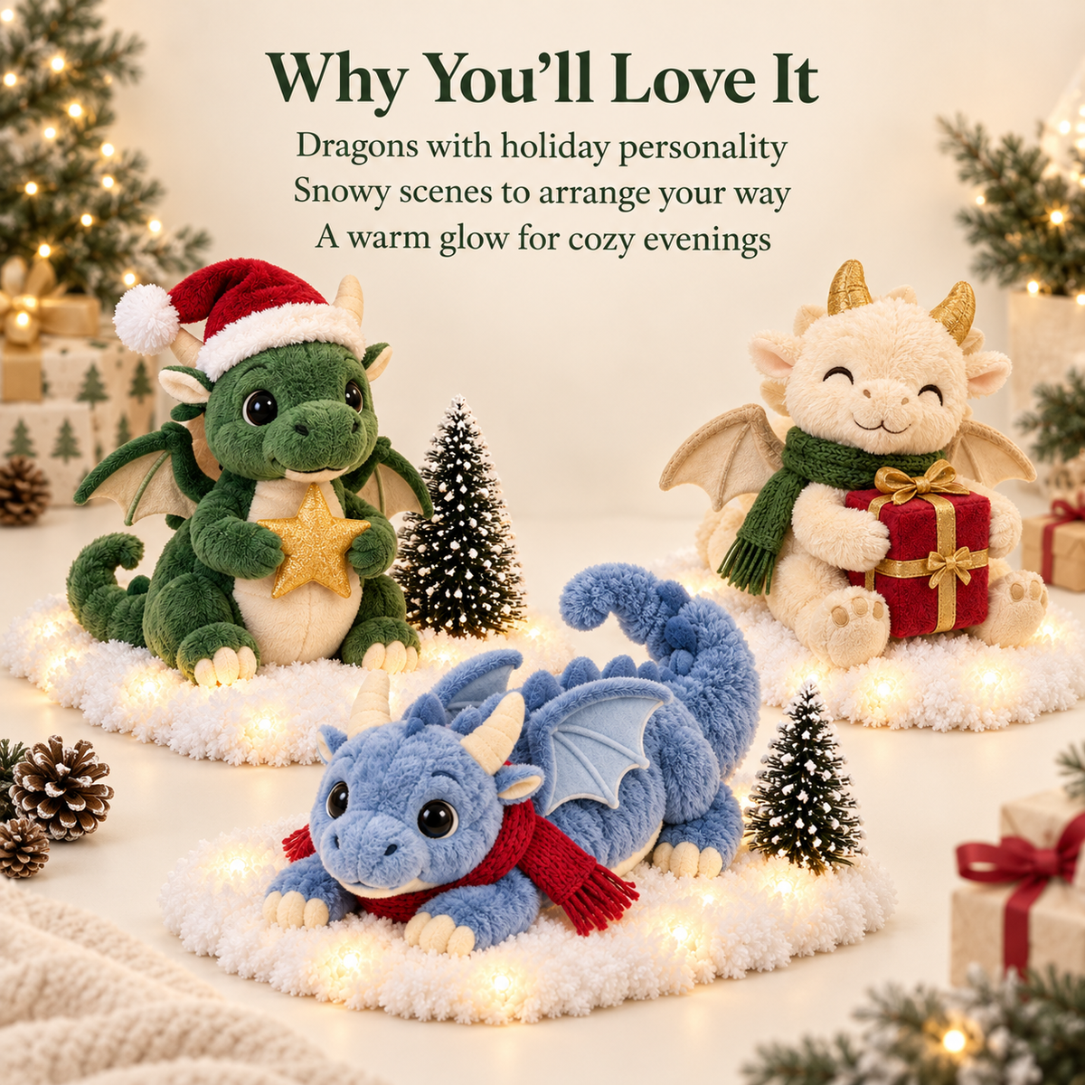 ✨🐉Christmas Dragon Snow Scenes – Light-Up Plush Holiday Decor🎁