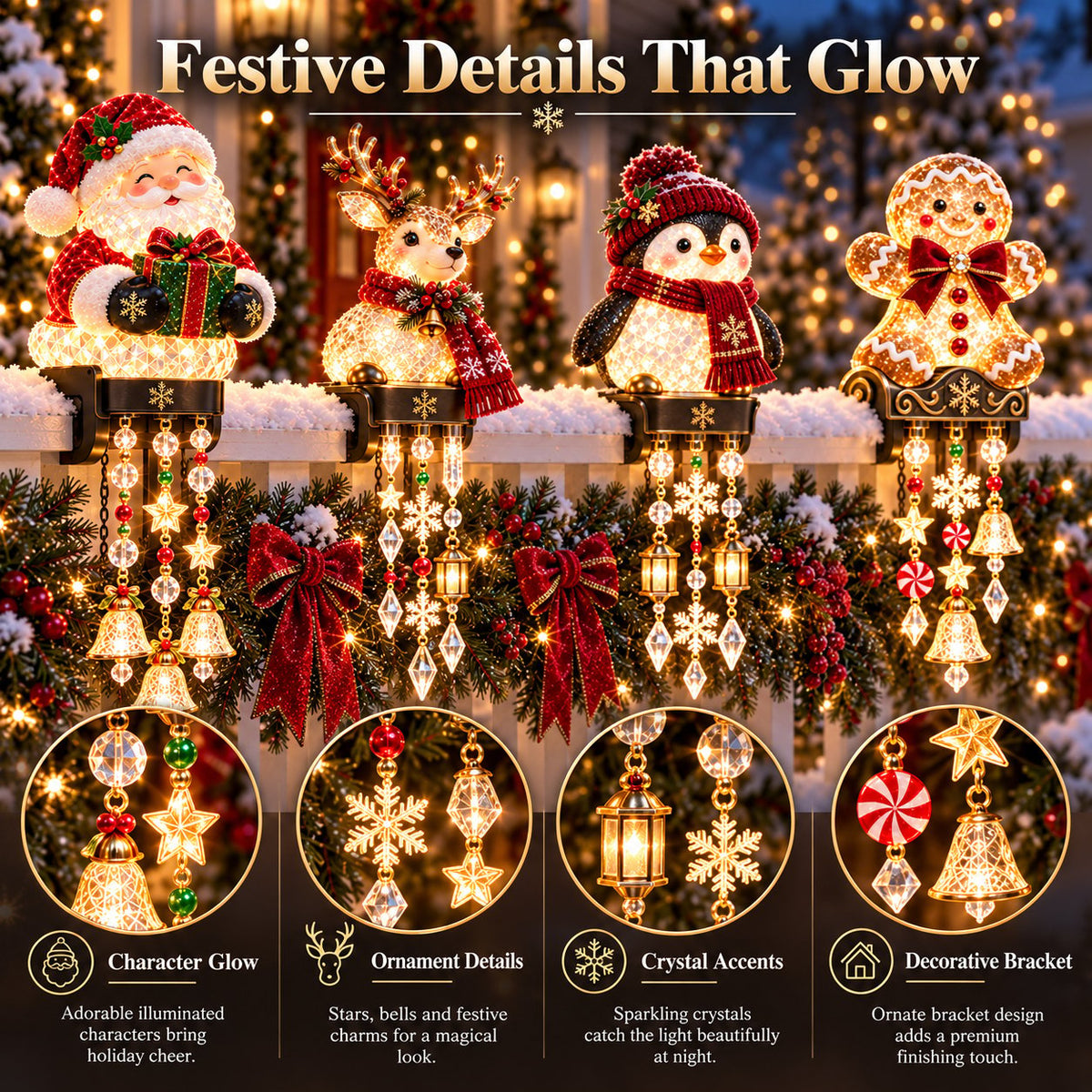 🎄 Weihnachtslichter fürs Verandageländer – 4 festliche Figuren-Designs