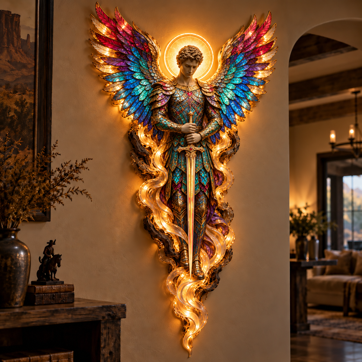 Michael lighted angel wall sculpture