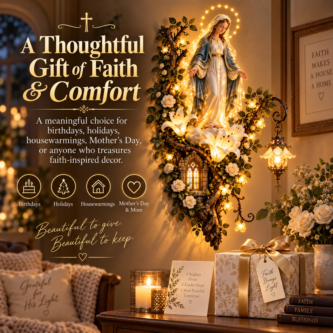 Blessed Mother illuminated prayer corner