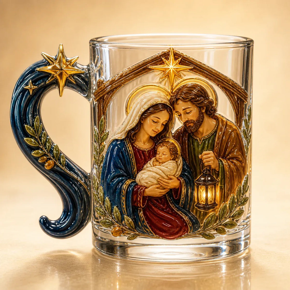 Holy Family devotional glass mug