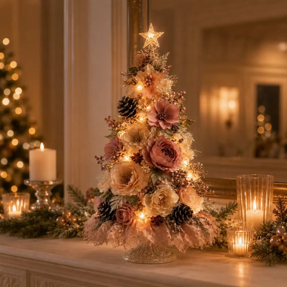 🌸 Blush Bloom™ Pre-Lit Floral Tabletop Christmas Tree