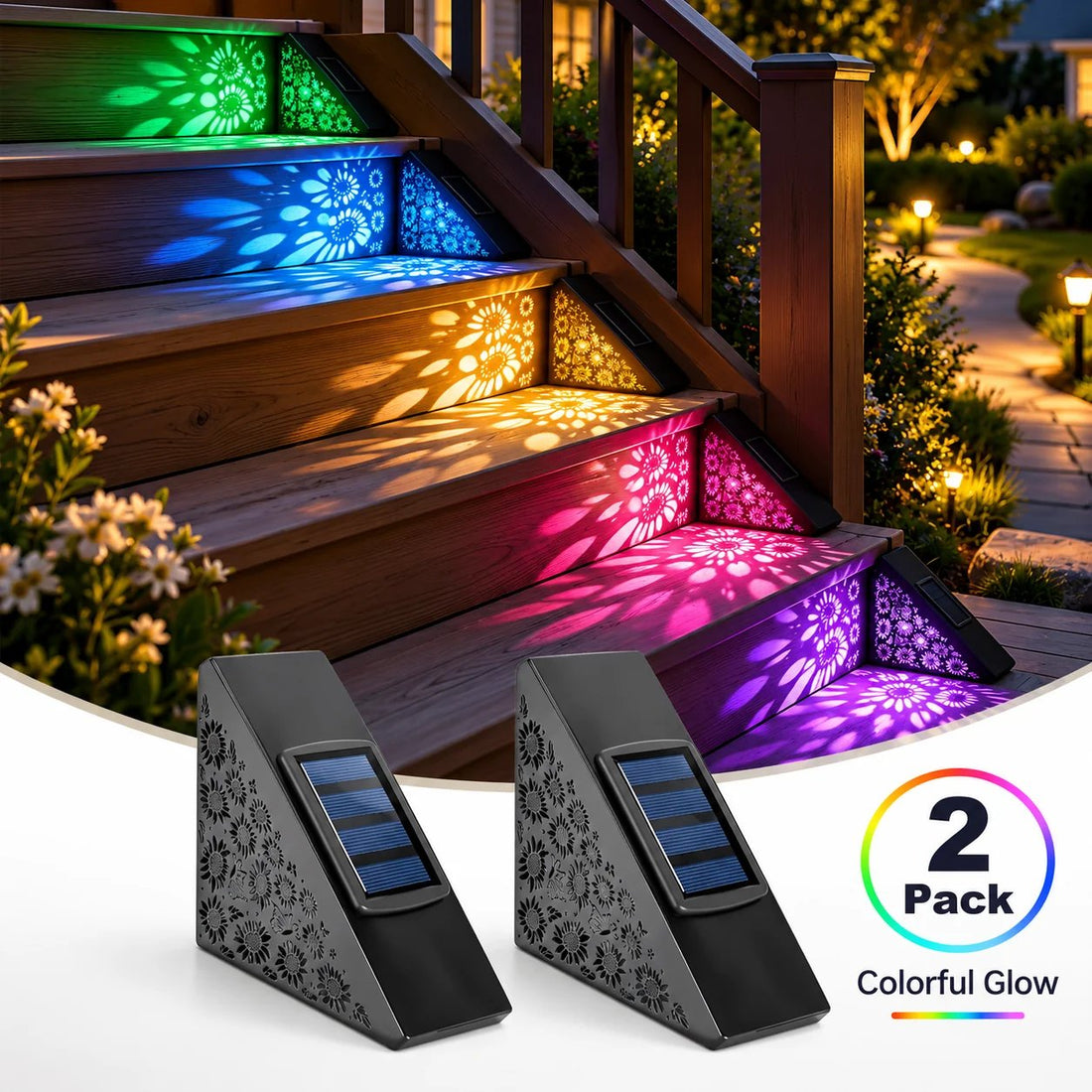 Solar dusk to dawn outdoor step lights