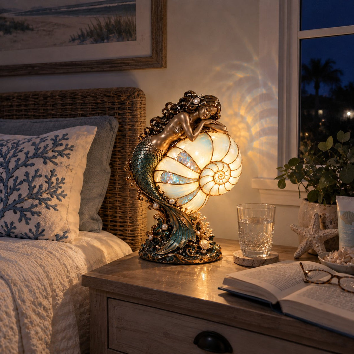 🧜‍♀️🌙 Moonlit Mermaid Nautilus Lamp™ | Ocean Projection Accent Light