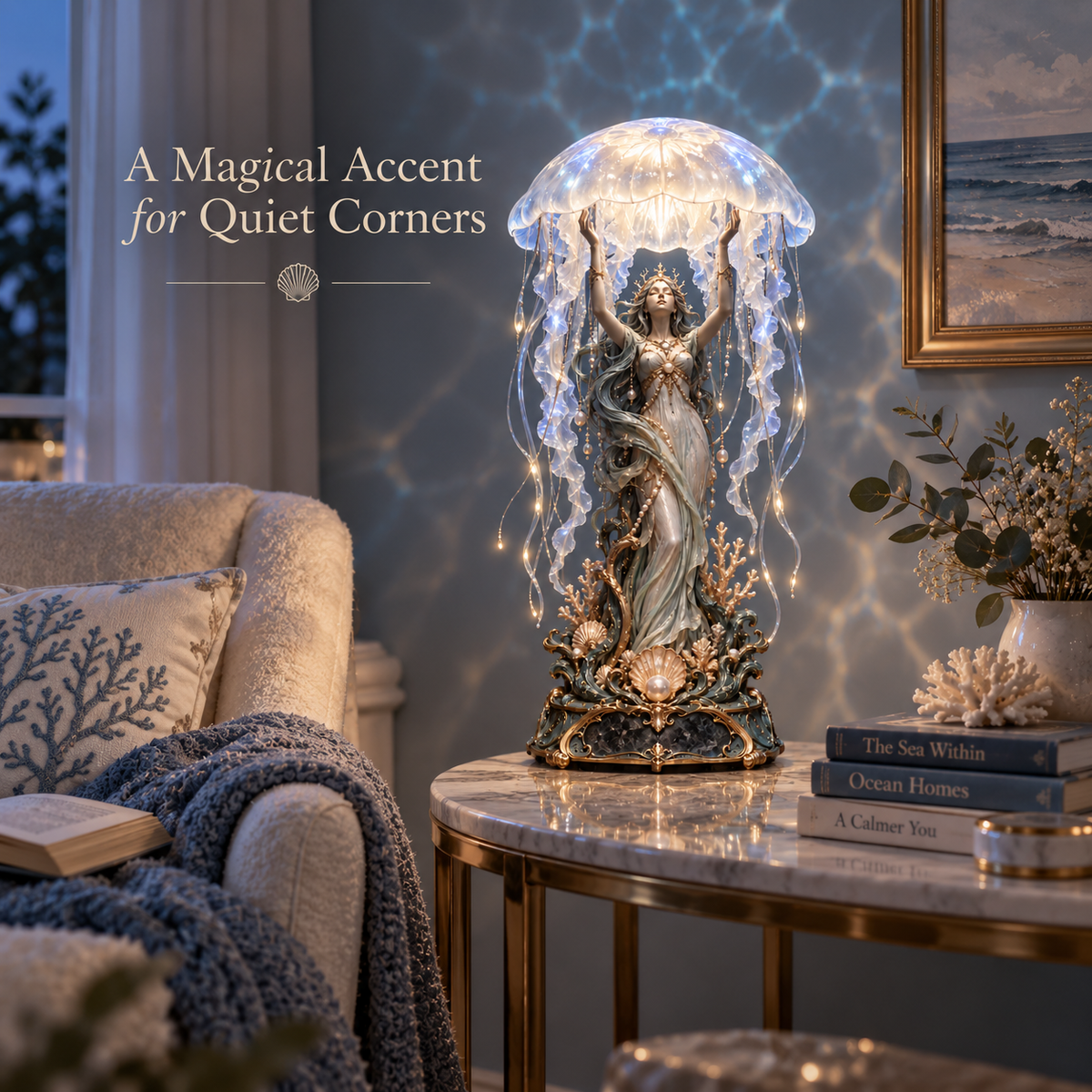 Moon Jelly Oracle displayed in an elegant bedroom
