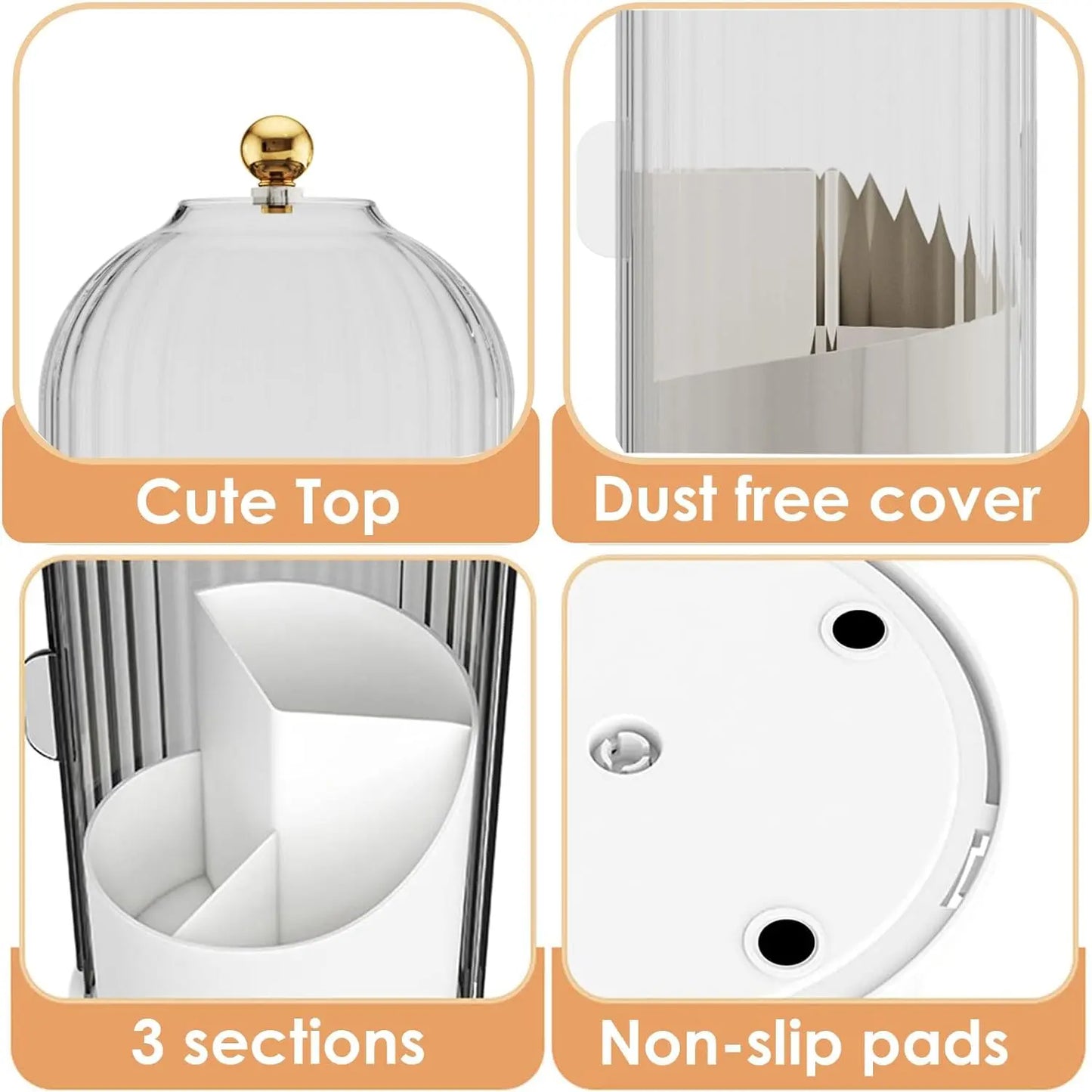 360° Rotating Toothbrush & Vanity Organizer with Clear Sliding Cover