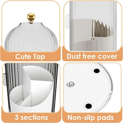 360° Rotating Toothbrush & Vanity Organizer with Clear Sliding Cover