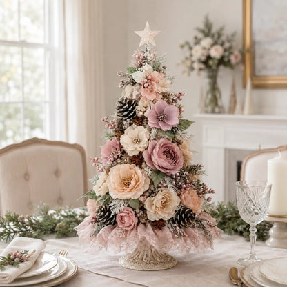 🌸 Blush Bloom™ Pre-Lit Floral Tabletop Christmas Tree