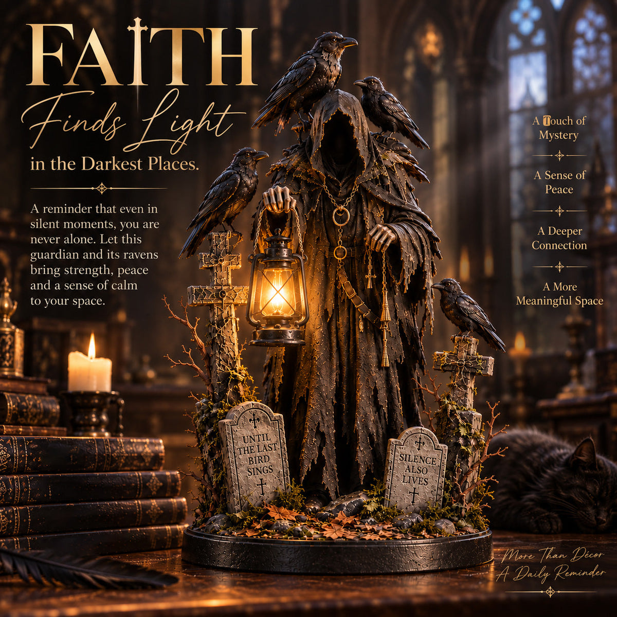 🐦‍⬛ Keeper of the Last Light™ | Lighted Raven Guardian Gothic Statue