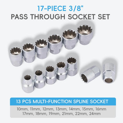 17-Piece Pass-Through Socket Set with 72-Tooth Reversible Ratchet