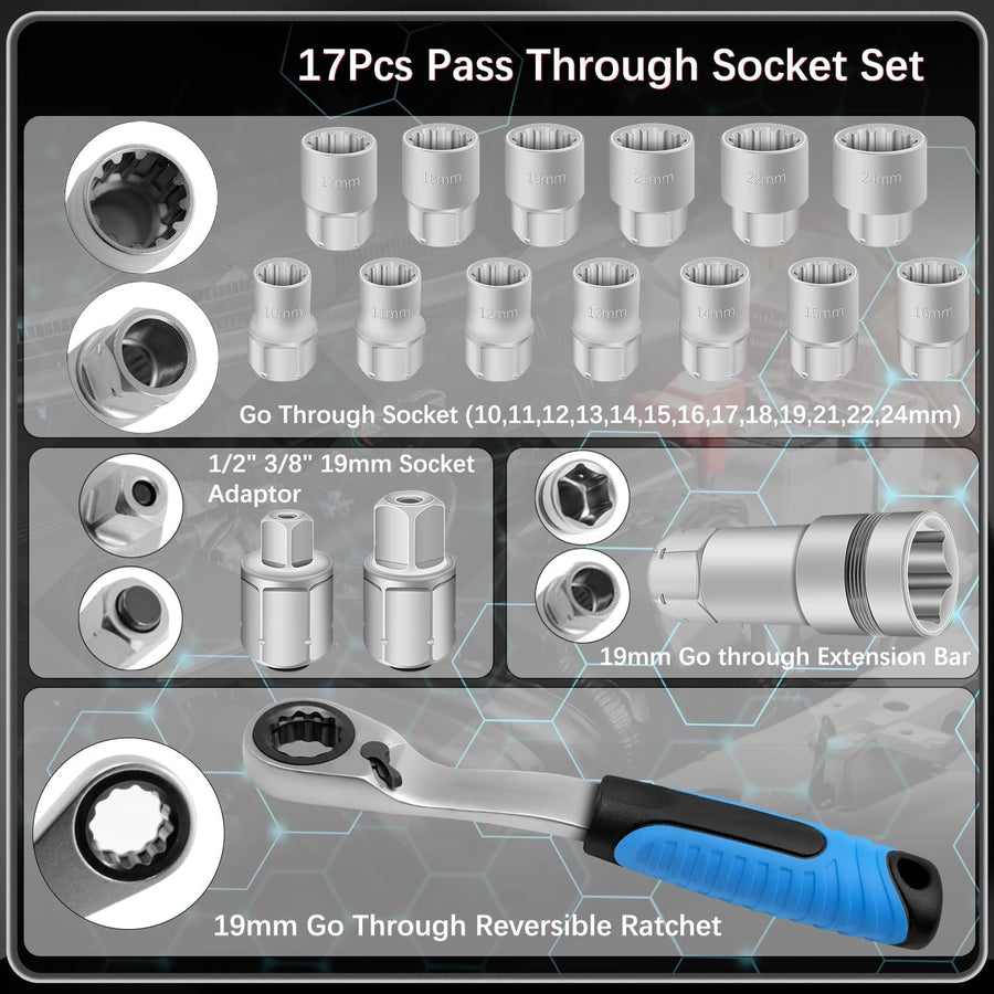 17 piece pass through socket set contents