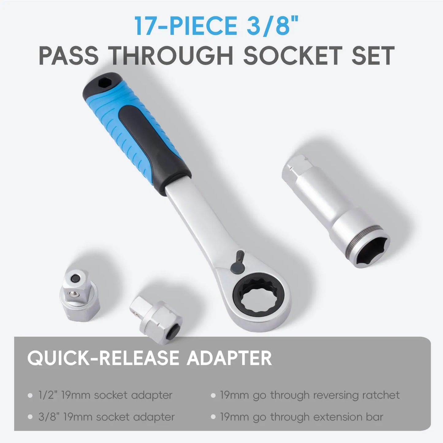 17-Piece Pass-Through Socket Set with 72-Tooth Reversible Ratchet