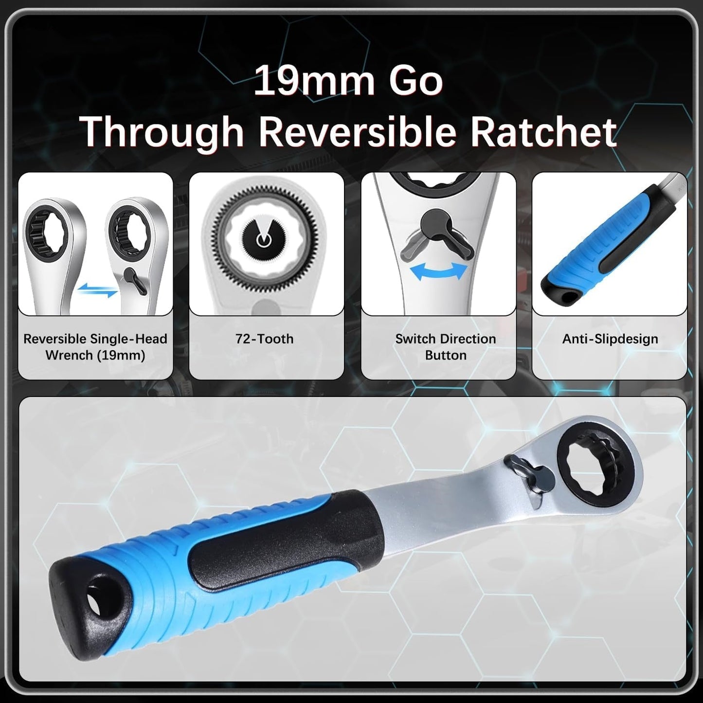 17-Piece Pass-Through Socket Set with 72-Tooth Reversible Ratchet