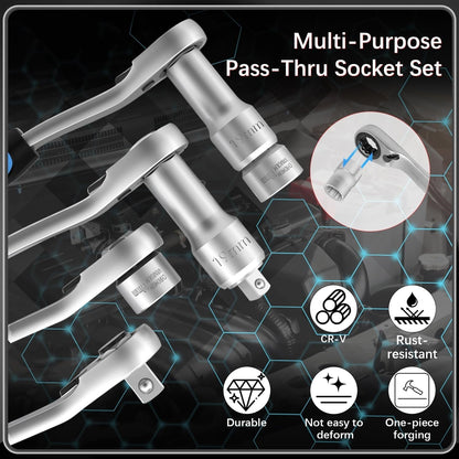 17-Piece Pass-Through Socket Set with 72-Tooth Reversible Ratchet