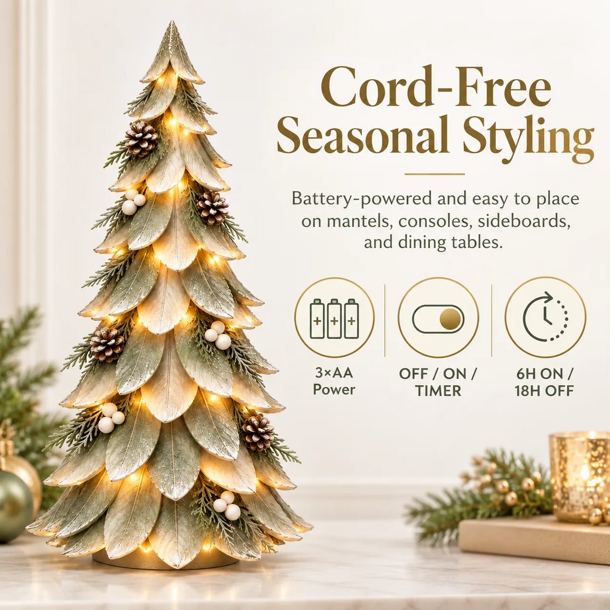 🎄 Winterleaf Glow™ Lighted Tabletop Christmas Tree with Warm LED & Timer