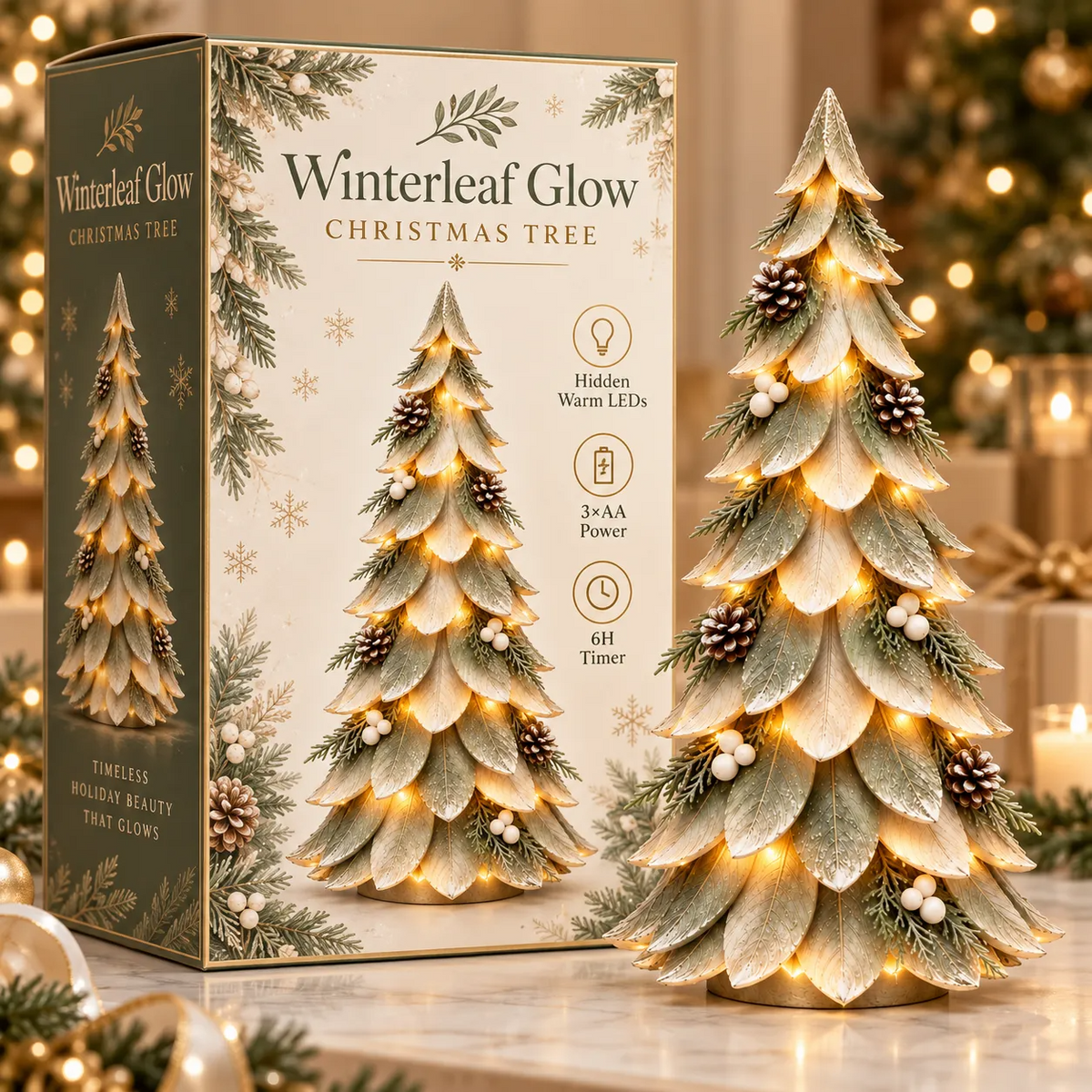 🎄 Winterleaf Glow™ Lighted Tabletop Christmas Tree with Warm LED & Timer