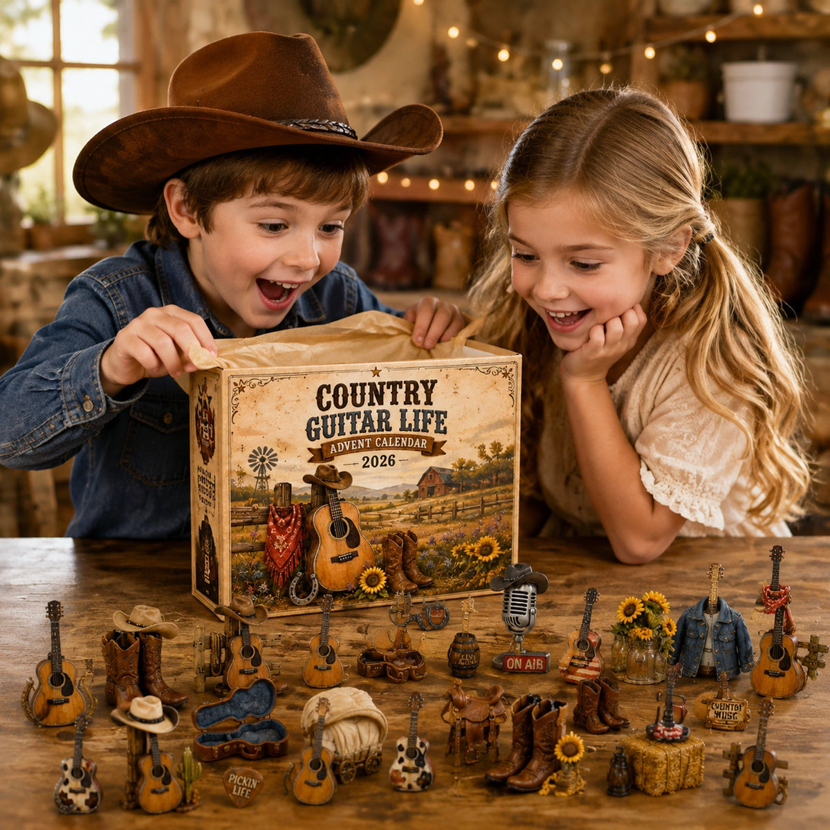 Country Guitar Life Advent Calendar 2026 - 24-Day Festive Countdown, Acrylic Charms Blind Box