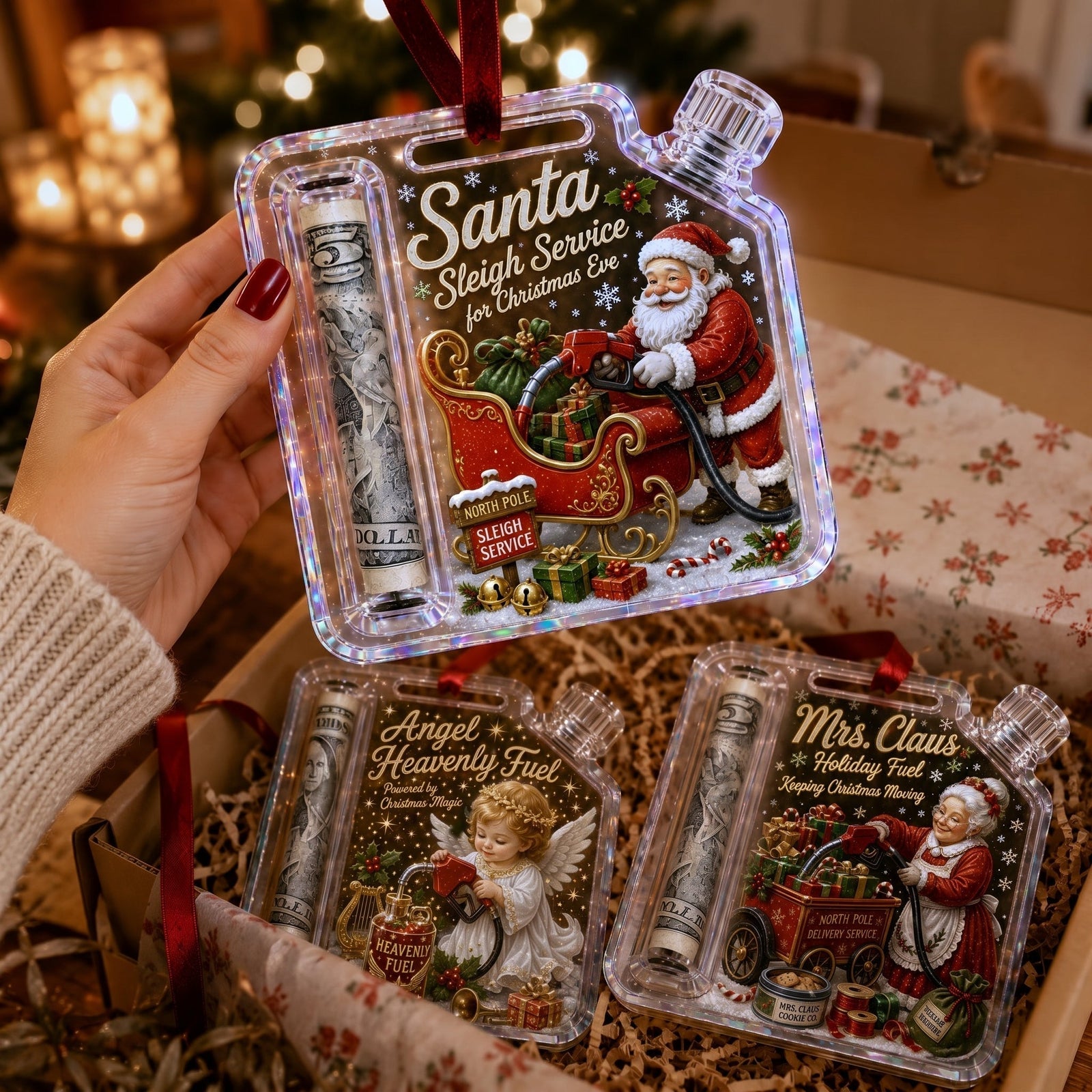 Christmas Fuel-Up ornament gift presentation